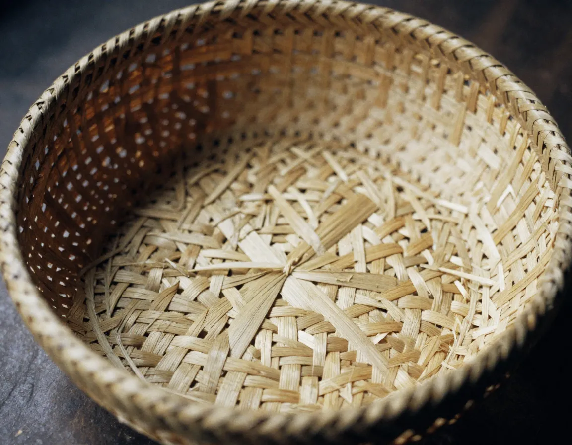 Natural fiber woven basket handcrafted